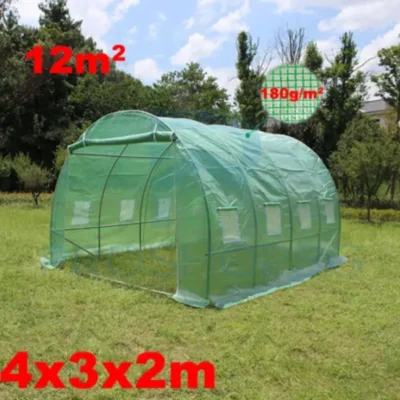 12кв.м Оранжерия тунелна 4x3x2м PREMIUM с 2 врати и 8 прозореца, UV защита 180 гр./м2