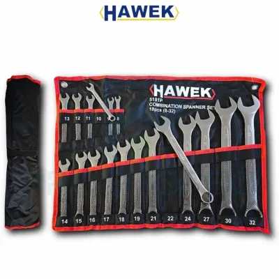 Комплект звездогаечни ключове HAWEK, 18 части (8-32 мм) Комплектът звездогаечни ключове HAWEK е създаден за професионална употреба, осигурявайки надеждност, издръжливост и удобство. Изработен от висококачествена хром-ванадиева стомана, той гарантира дълготрайна употреба и устойчивост на износване.