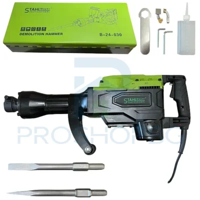 Професионален къртач STAHLMAYER 2500W – SDS-HEX, 65J, 1850 об./мин Мощен индустриален къртач с 65J ударна сила – създаден за тежки задачи при разрушаване, пробиване и демонтаж. Подходящ за разрушаване на стени, плочи, основи, мазилки, бетон и други твърди повърхности.