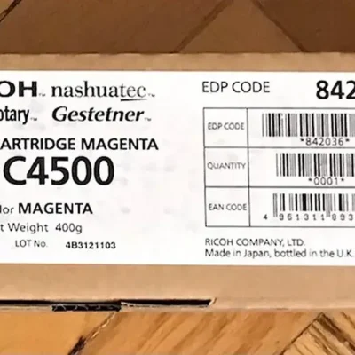 🟥 Оригинален тонер Ricoh MP C4500 – Magenta – Код 842036 Описание: Ricoh MP C4500 Magenta (Червен) – Код 842036 е оригинален тонер, създаден за да осигури наситени цветове и безупречни резултати при всяка разпечатка. Подходящ за принтери и копири Ricoh от серията MP C4500, той е идеален за професионална употреба.