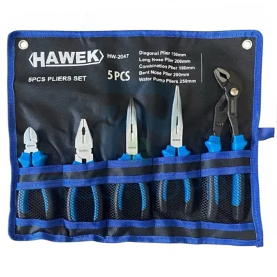Професионален комплект клещи 5 части HAWEK – Силата да създаваш с прецизност Това не е просто комплект от клещи. Това е увереност в ръцете ти. HAWEK представя професионален комплект от 5 части, създаден за хората, които не правят компромис с качеството, когато вършат важна работа. Независимо дали ремонтираш, изграждаш или просто искаш да си сигурен, че инструментите ти няма да те подведат – този комплект е създаден за теб.