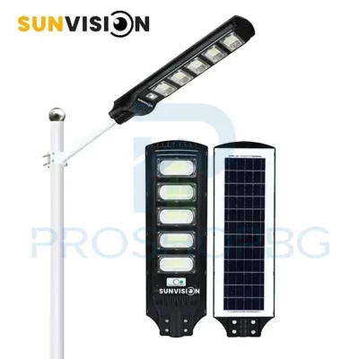 Мощна улична соларна лампа SUNVISION – 2200W Интелигентно автономно осветление за вашия външен свят Соларната лампа SUNVISION 2200W е перфектното решение за устойчиво и икономично външно осветление.