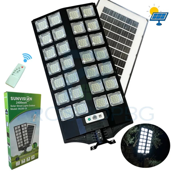 Соларна LED улична лампа SUNVISION 2400W с дистанционно 28 LED модула